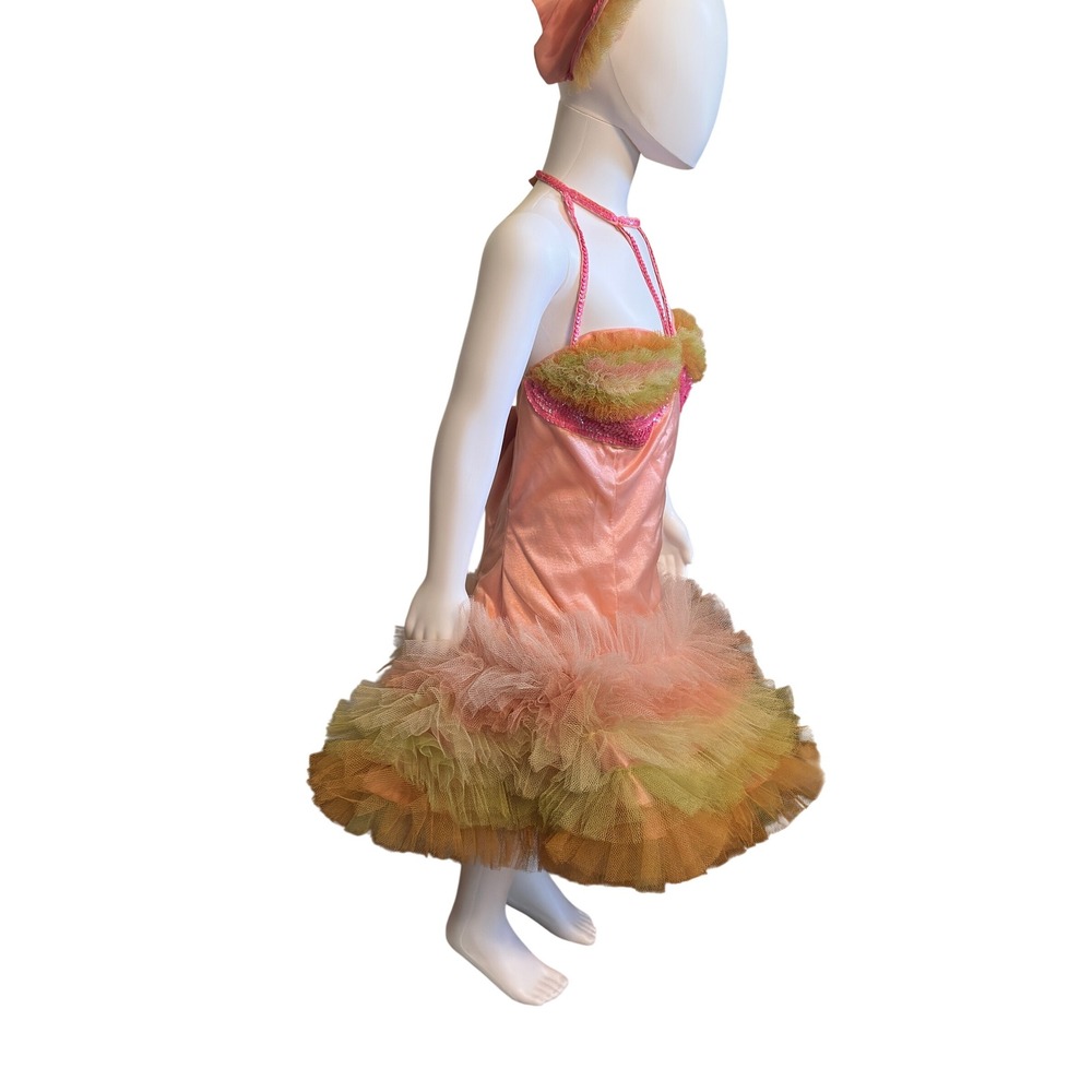 Vintage 1950s Girls Dance Costume Pink Satin Tulle Tutu & Headpiece 3 pc Set JS - Picture 8 of 16